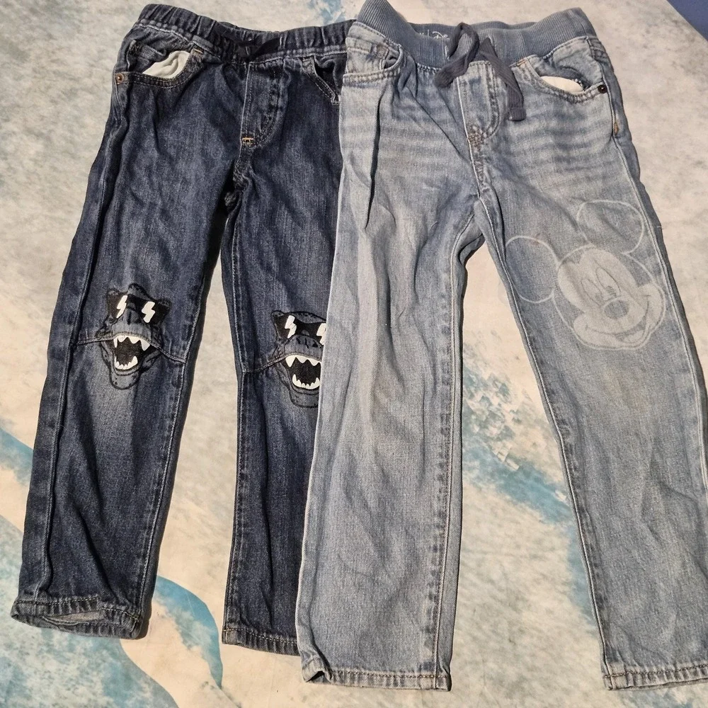 Baby Gap Disney Mickey Mouse & Dinosaur Boys Jeans Lot Size 5 Slim Drawstring
